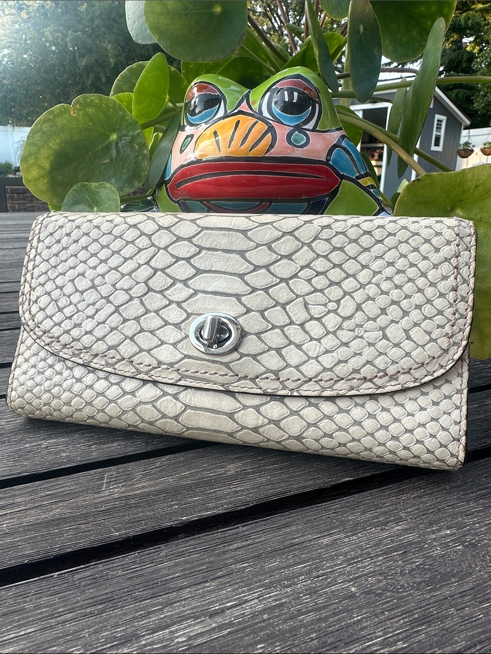 Coach Cream Snake-Embossed Leather Wallet with Turnlock- *project*